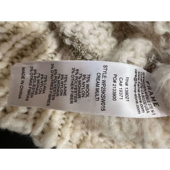 Frame Cream & Gold Striped Textured Wool Knit Sweater Size Large NWOT - Picture 10 of 11